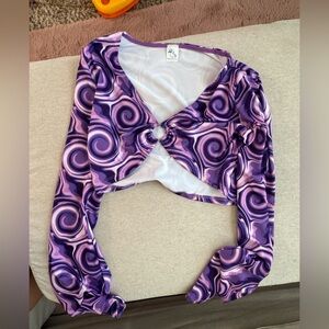 Purple swirl pattern bell sleeve top and bell bottoms